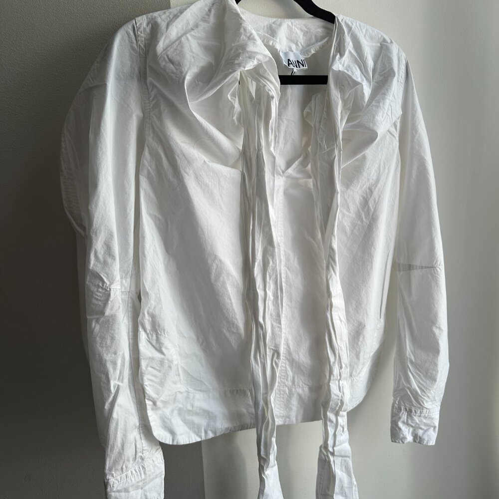 Ganni White Puff Sleeve Shirt Womens